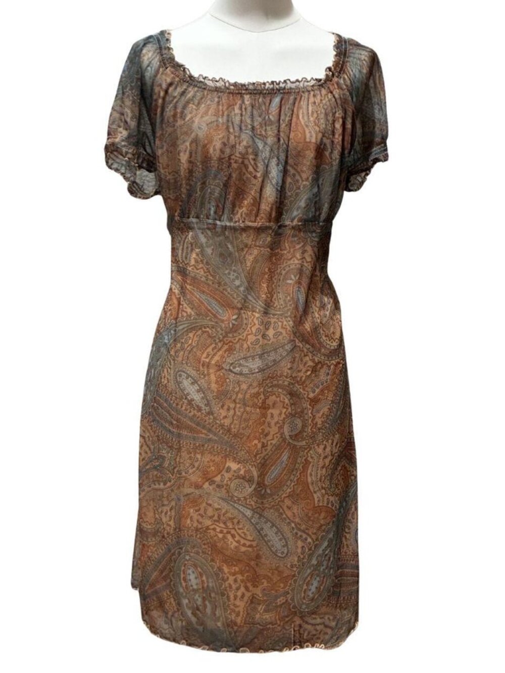 Vintage Y2K Expressions Paisley Mesh Overlay Dress Milkmaid Fairycore Boho XL